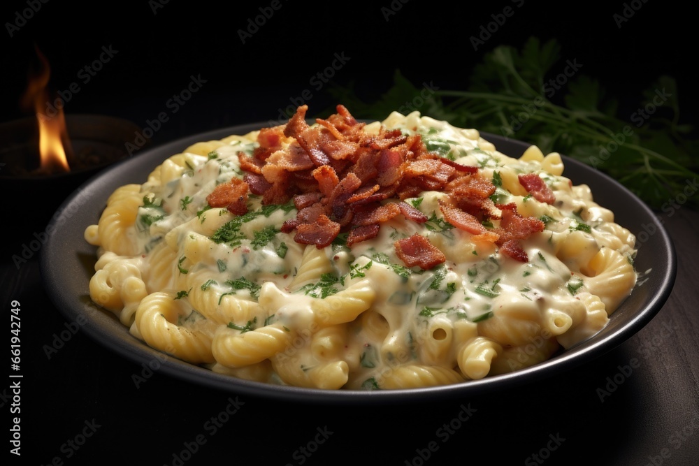 Macaroni and Cheese with Bacon Plate Macaroni and Cheese with Bacon Plate