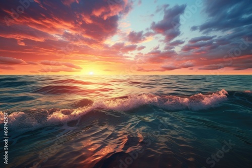 Beautiful Sunset Over the Ocean with Waves