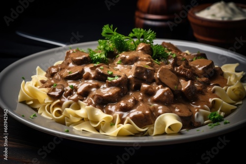 Plate of Beef Stroganoff with Noodles