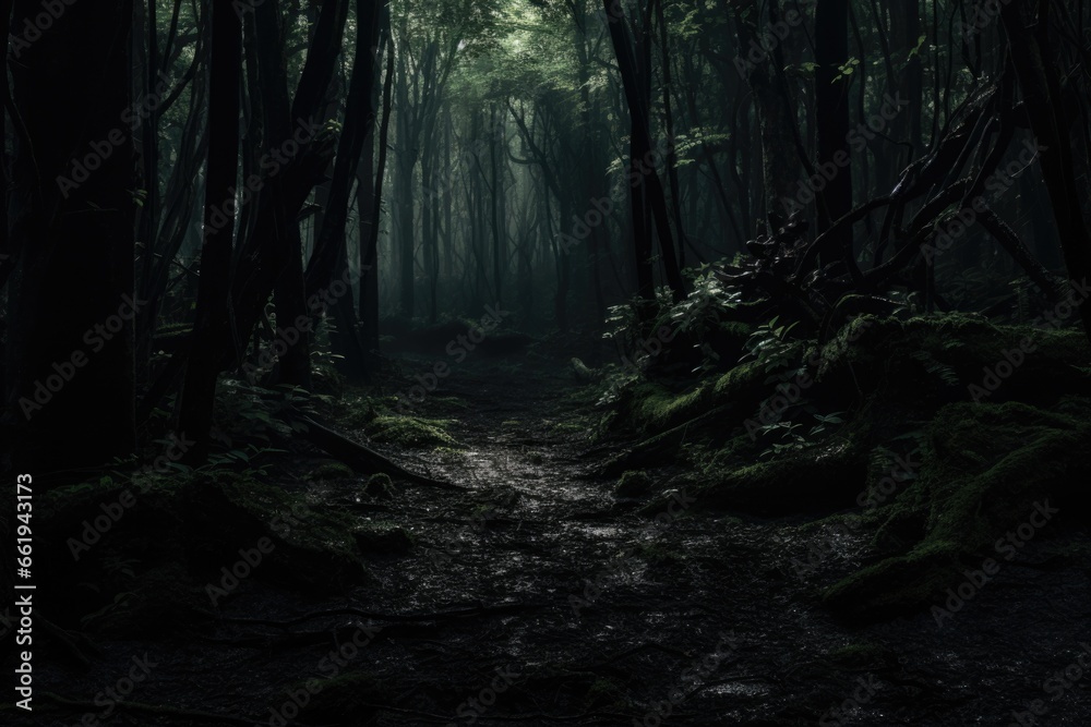 Dark Forest Path with Moss