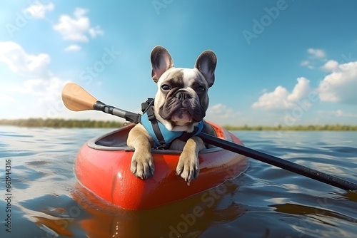 French Bulldog dog canoe background wallpapers pet canine adventure water
