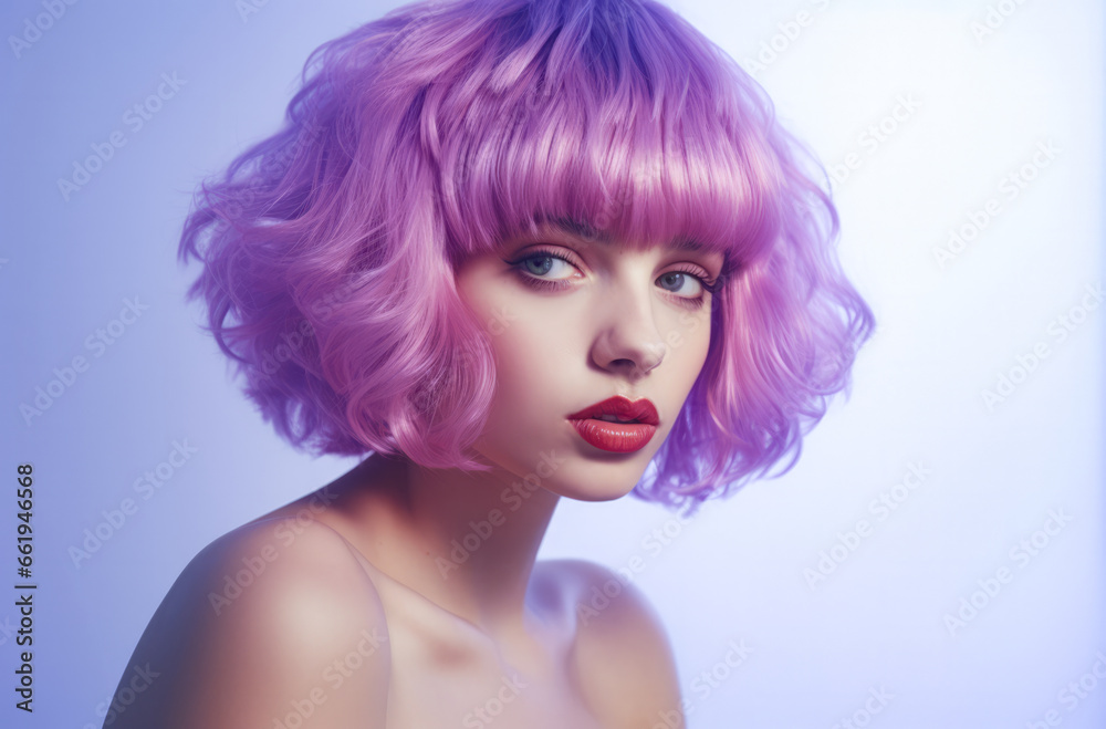 Portrait of a young multiracial woman with a wig