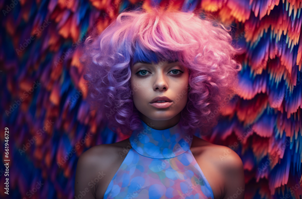 Portrait of a young multiracial woman with a wig