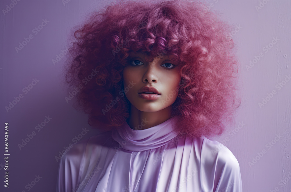 Portrait of a young multiracial woman with a wig