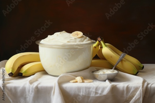 Wholesome banana yogurt. Fruit food nature. Generate Ai