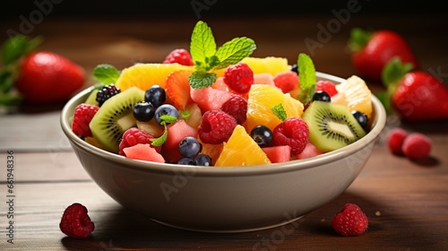 fruit salad in a bowl with fresh fruits 