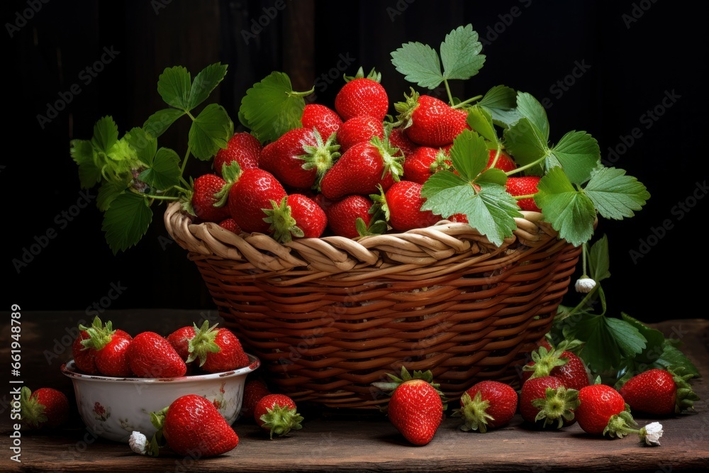 Plump Basket fresh strawberries. Ripe raw fresh. Generate Ai