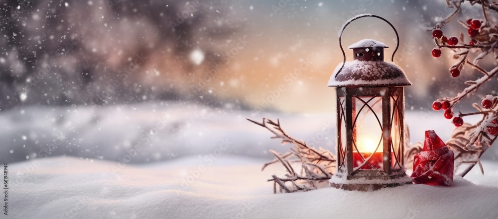Christmas lantern, winter festive background generative ai. Christmas lantern, winter festive background generative ai.