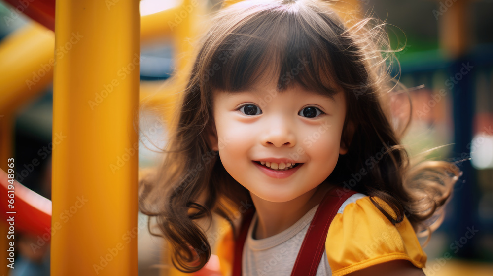 Little girl preschooler playing on the playground outside Little girl preschooler playing on the playground outside