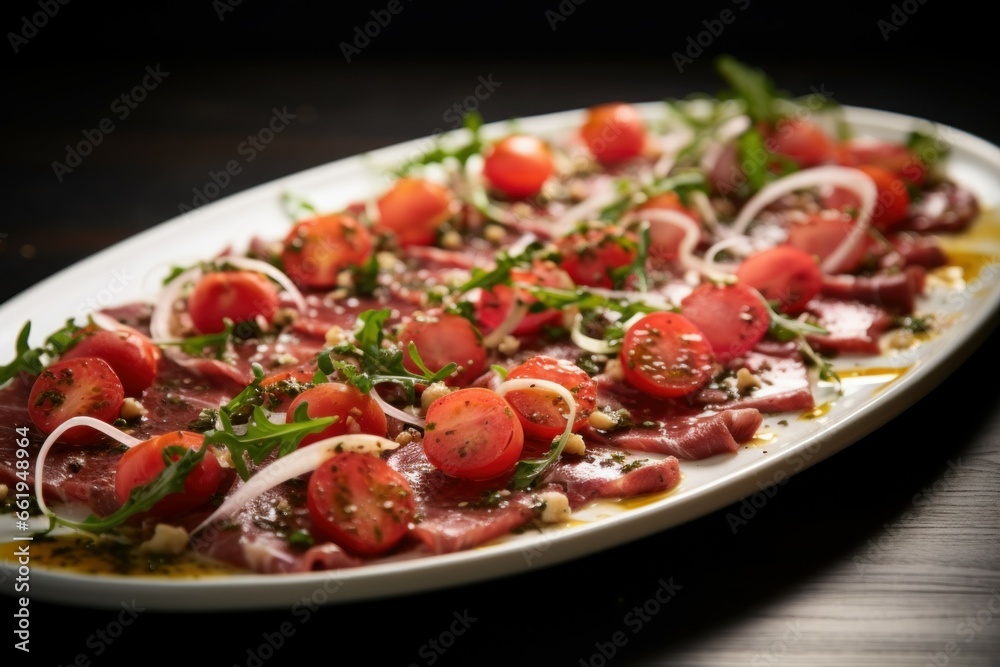 Gourmet Beef carpaccio. Plate dish salad. Generate Ai Gourmet Beef carpaccio. Plate dish salad. Generate Ai