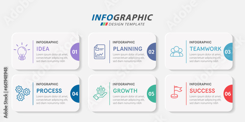 Infographic template. 6 Step timeline journey, Flat simple infographics design template. presentation graph. Business concept with numbers 6 options or steps vector illustration. © Teerapat