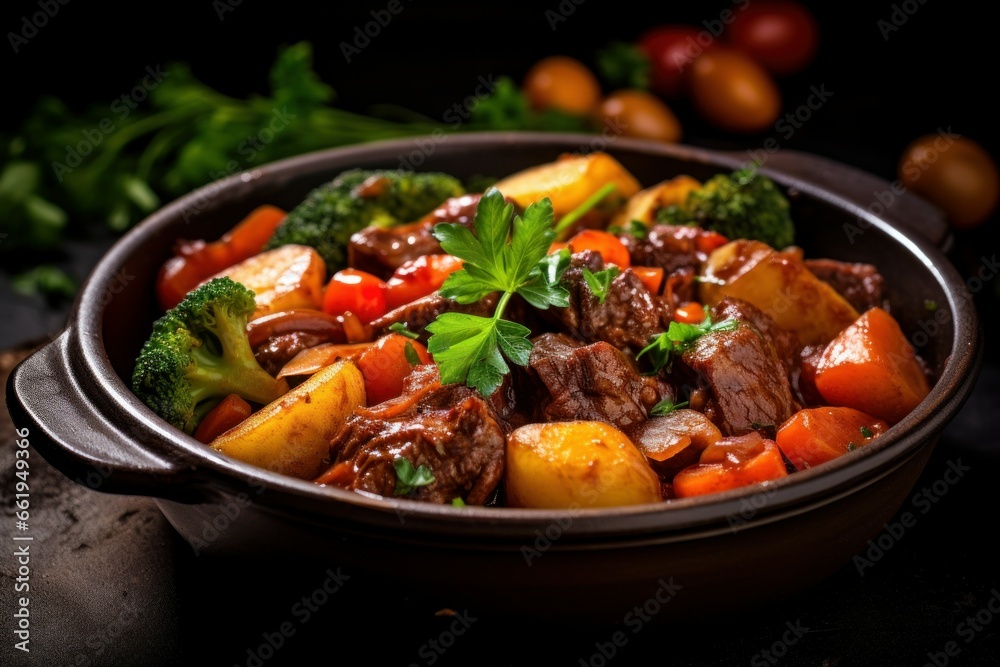 Tender Beef stew vegetables sauce. Meal recipe. Generate Ai Tender Beef stew vegetables sauce. Meal recipe. Generate Ai