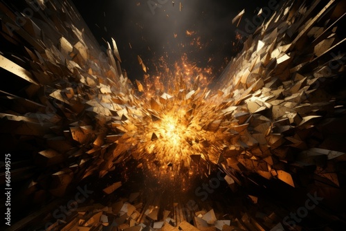 Sparkling Black gold explosion party. Happy invitation. Generate Ai © juliars