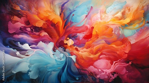 Collision of vibrant colors freeze into a captivating masterpiece.