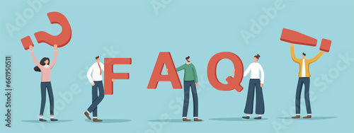 Brainstorming for solving business problems, questions and answers, FAQ, frequently asked questions, thought process and logic for difficult situations, people hold letters FAQ in your hands.