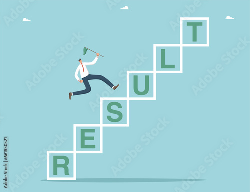 Ladder of success, planning and analysis of business strategies to achieve goals, motivation for high results, career growth and development prospects, a man runs up the ladder of effectiveness.