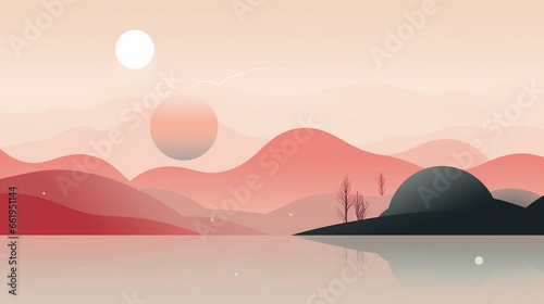 Craft a minimalist abstract scene using clean  sharp lines and a limited color palette.