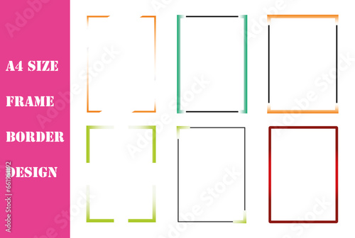 Set of A4 size premium paging frame border design. Gradient, colors of different frame border shape. 