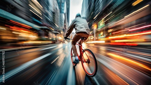 Young man cycling very fast in the city during a traffic jam, effective transportation concept © Khaligo