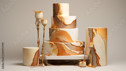 bolo decoração de casamento Tons Terrosos, Cobre e Dourado