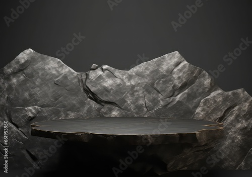 Elegant black Stone shape background, minimalist mockup for your product display, empty space for your product and promotional text. Generative AI