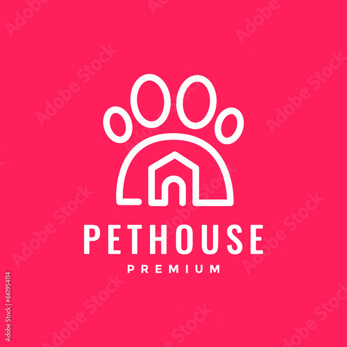 pets house paw lines minimalist simple clean flat modern logo design vector icon illustration