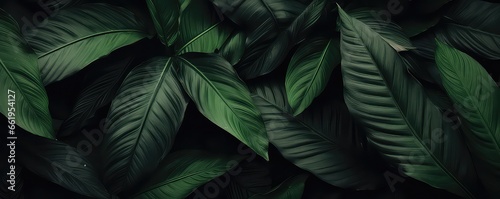 Tropical foliage background with dark color tones. Generative AI