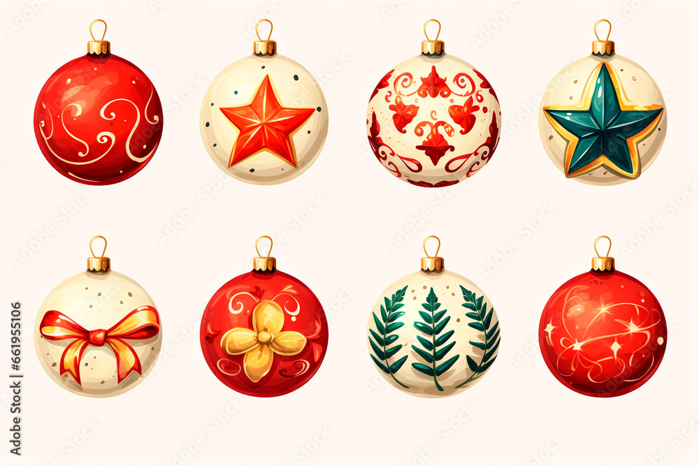 Christmas ornaments clip art, isolated