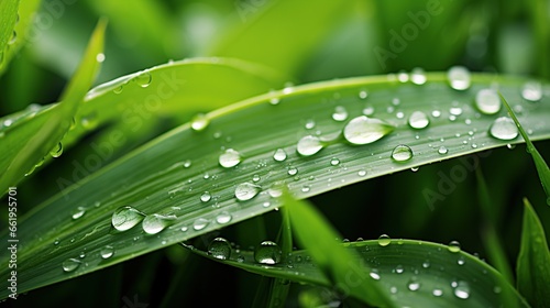 Water drops closeup on green leaf isolated Background. AI generated image