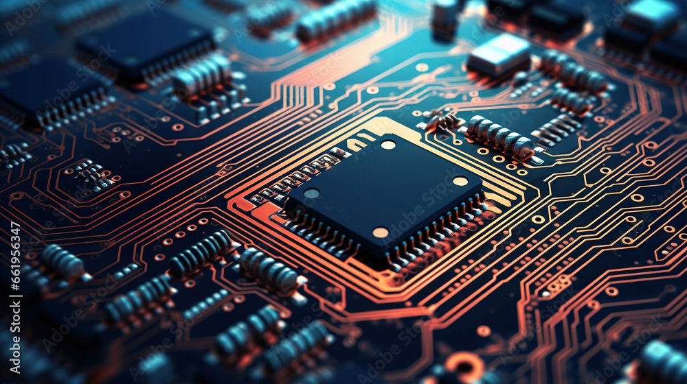 At the Core of Innovation: Extreme Closeup Provides a Glimpse into the Intricacies of Cutting-Edge Circuit Board Layers. Generative AI
