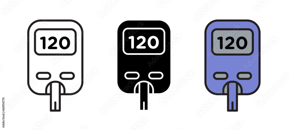 blood glucose meter testing icon set. diabetic glucometer test machine vector symbol.  - obrazy, fototapety, plakaty 