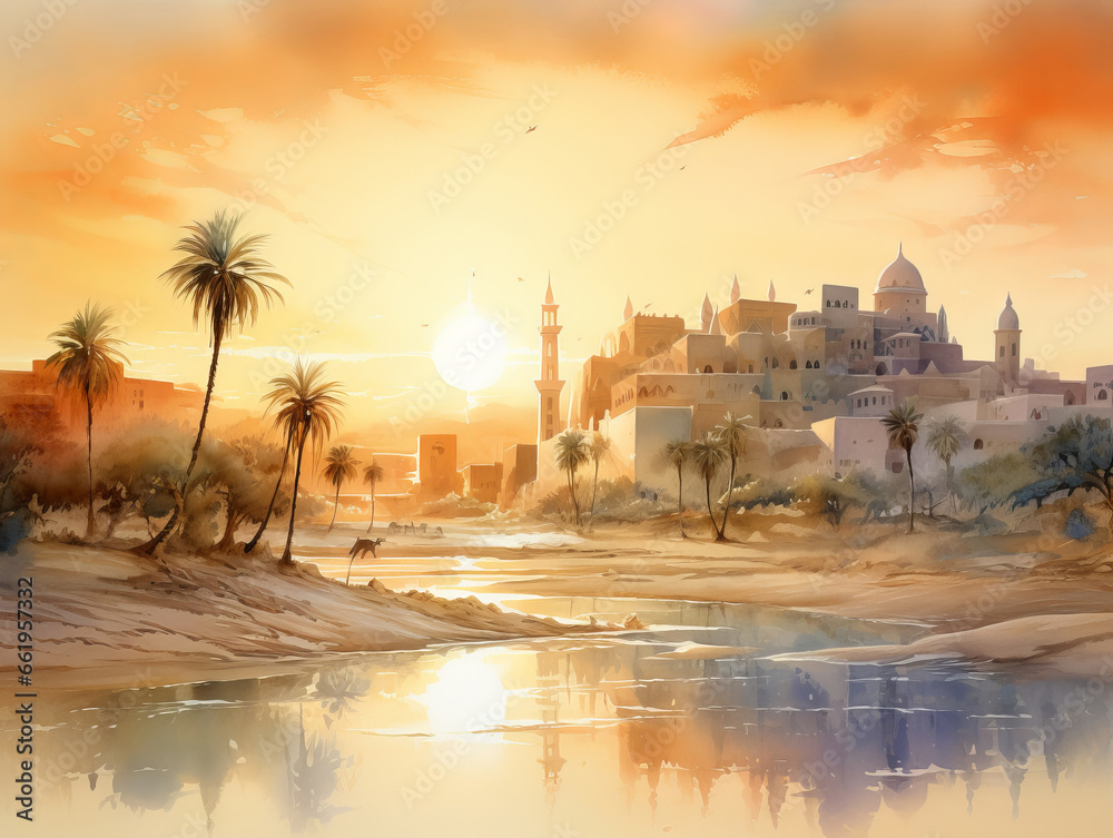 Desert oasis watercolor