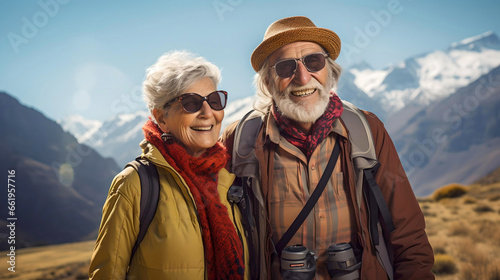  elderly couple trekking in Bariloche, Argentine Patagonia, traveling through Latin America, nomadic style