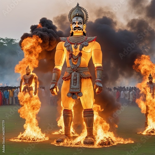 People celebrating Dussehra festival at the ground photo