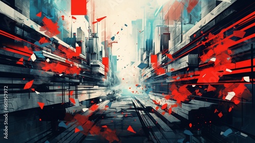 Design a chaotic and gritty abstract background with a sense of urban graffiti. photo