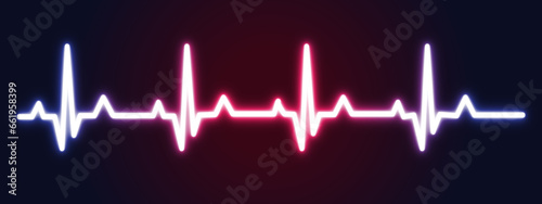 Heart beat on monitor neon. ECG. Rhythm on a black background.
