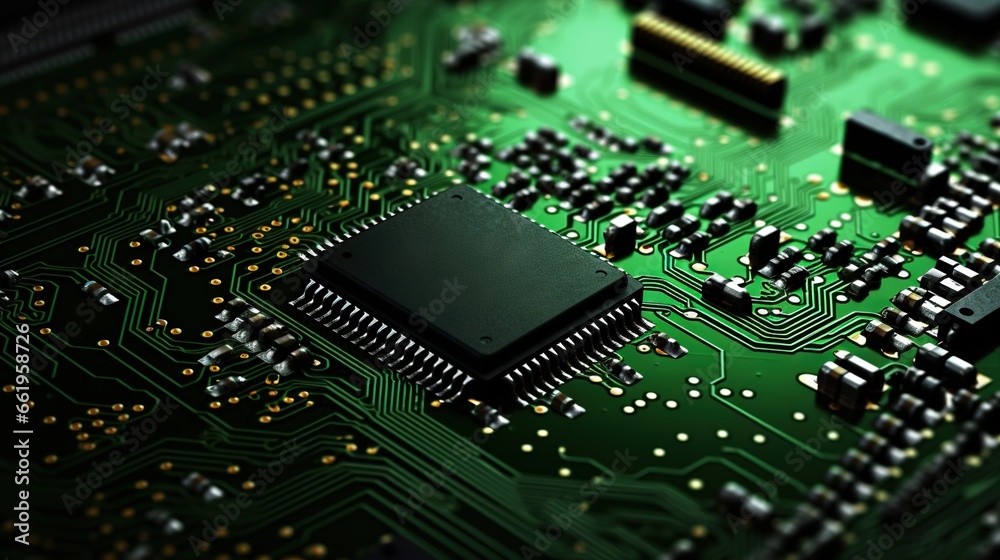 Journey into the Digital Realm: Macro View of Circuit Board Components, Unraveling the Complex Layers of Innovation. Generative AI Journey into the Digital Realm: Macro View of Circuit Board Components, Unraveling the Complex Layers of Innovation. Generative AI