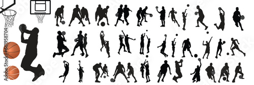 Vector set of Basketball players silhouettes. Stock illustration. 