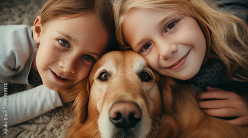 Kids and dog Generative Ai