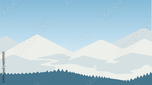 Winter mountain and trees landscapes background flat vector illustration
