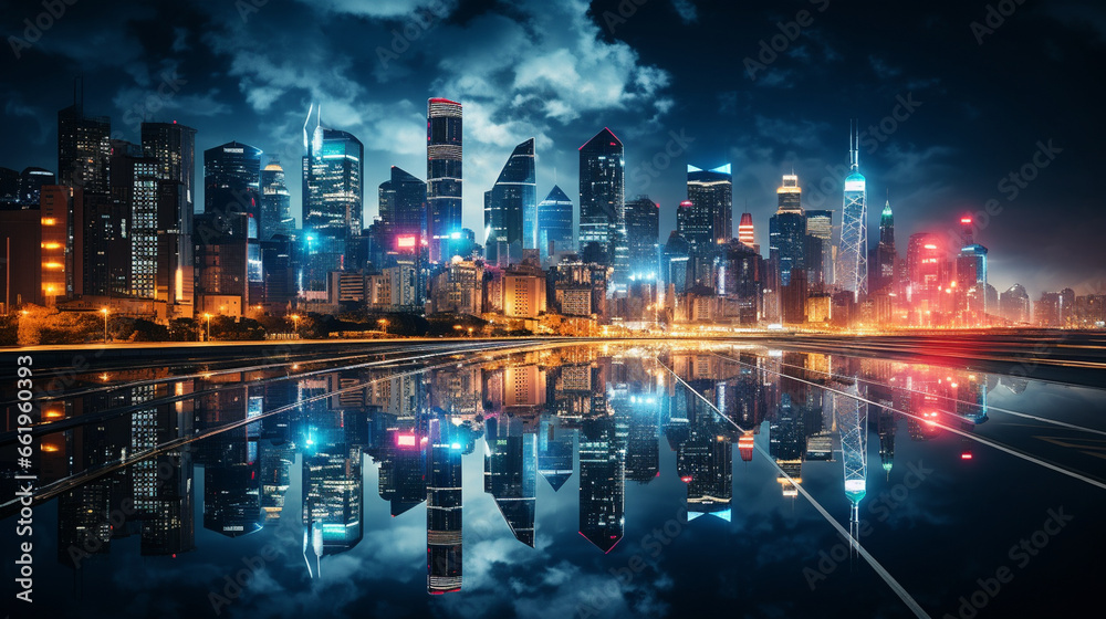 Glowing Cityscape: A stunning photograph of a cityscape at night, where the urban lights create a mesmerizing glow.