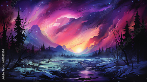 Cosmic Aurora: A breathtaking view of the Northern Lights, painting the night sky with vibrant colors.