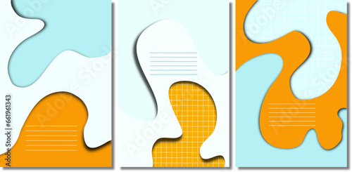 Set Abstract notebook cover design, wave , rainbow, For the design of kids   books, brochures, templates for school diaries. Vector gradient illustration  background acid orange and blue colors

