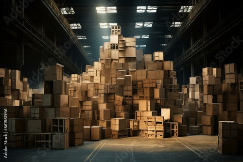 Stacked boxes in a warehouse. Generative AI