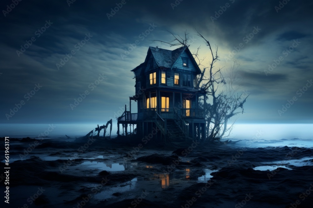 Eerie Ghostly house. Creepy evil fear. Generate Ai Eerie Ghostly house. Creepy evil fear. Generate Ai