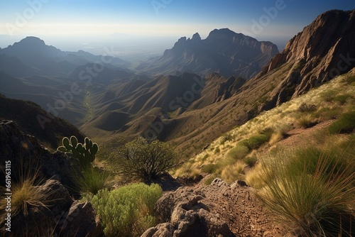 Scenic view of Texas landscape at Big Bend National Park, featuring Emory Peak, Chisos Basin, and Window Trail. Generative AI photo