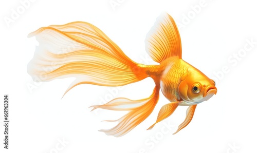 Charming golden colored fish on white background. Generative AI © Nanda