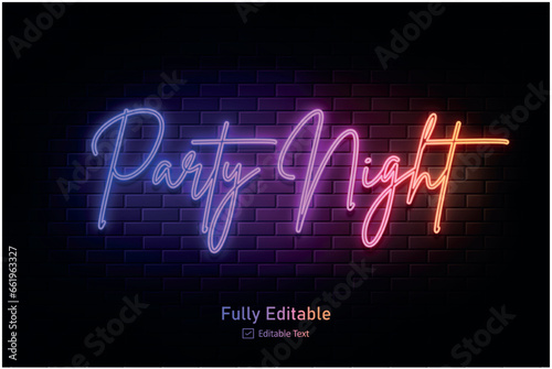 Neon effect for edible text neon style effect logo and night club logo and night party poster text