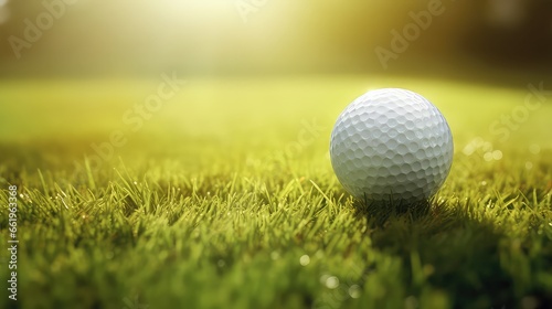 golf ball on a wide green field, under the hot sun. Generative AI