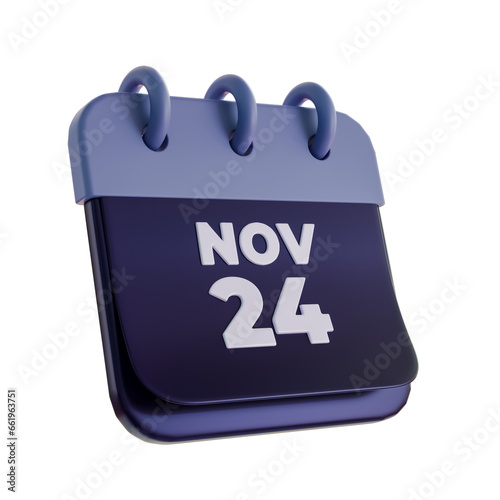 Black Friday 24 November Calendar Icon Isolated 3D Render Illustration